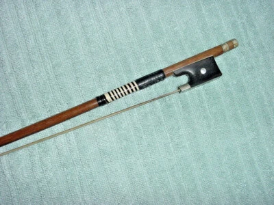   VINTAGE VIOLIN BOW 20 " 40 grams   MARKED GERMANY 1950s MOP EBONY LEATHER  - Image 1 of 4
