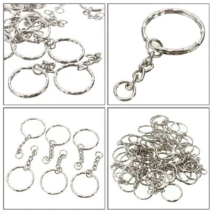 NEW 50Pcs Keyring Blanks 25mm Silver Tone Keychain Key Fob Split Rings Chain DIY - Picture 1 of 7