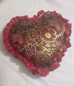 Valentine Red Metallic Jacquard Brocade Decorative Heart Pillow 16 x 13" - Picture 1 of 4