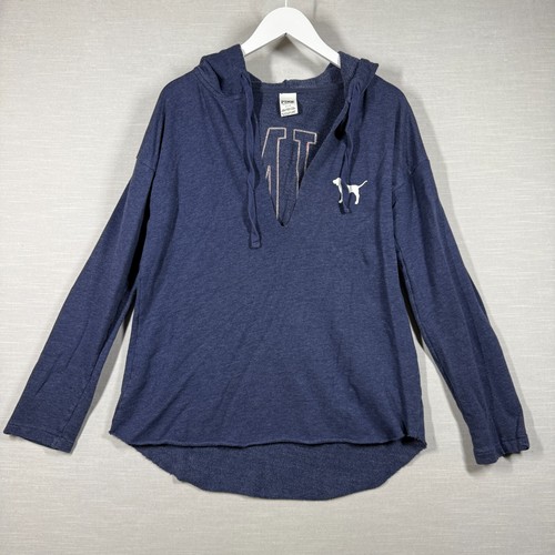 UNDERCOVER Felpa con cappuccio rosa Victoria Secret donna piccola blu cane casual Vegas Y2K scollo a V accogliente