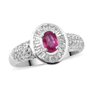 WOW!! 1.75ctw Mozambique Ruby & Topaz Halo Ring Platinum Plated Sterling Size 7 - Picture 1 of 5