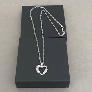 20" Sterling Silver Italy Rope Chain & Sterling Open Heart Pendant w/ Flowers - Picture 1 of 14
