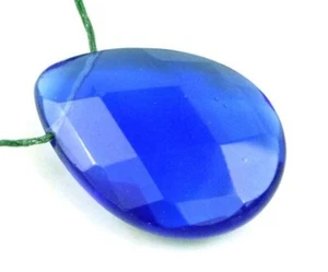 40mm Sapphire Blue glass Faceted Teardrop Pendant Bead - Picture 1 of 3