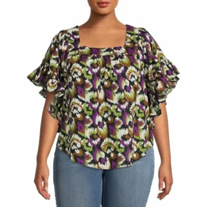 Terra & Sky Plus Size Square Neck Peasant Top - New - 4X (28W-30W) - Picture 1 of 4