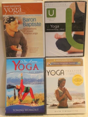 4 NEW yoga workout DVD lot Baron Baptiste U Wai Lana Toning Rainbea Mars pure - Image 1 of 4