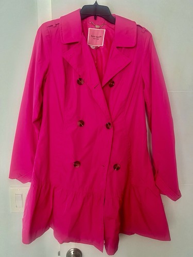 $248 NUOVO CON ETICHETTE KATE SPADE NEW YORK taglia S TRENCH COAT ORLO A BALZA ROSA ELETTRICO NUOVO CON ETICHETTE