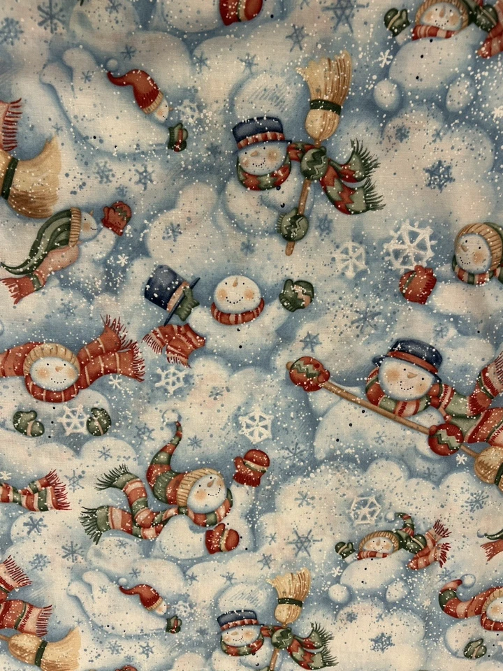 Snow Show Susan Winget Benartex Fabric BTY Snowmen Blue Quilting Sewing #3204 - Image 1 of 4
