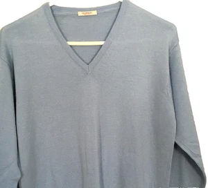 Marbas Sweater Mens Medium Light Blue V-Neck Merino Wool Woolmark Made in Italy - Picture 1 of 14
