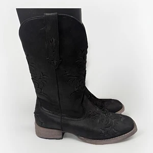 Roper Kennedy Boots Womens Size 6.5 Black Glitter Tooled Inlay Square Toe Cowboy - Picture 1 of 10