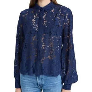 Generation Love Jada Lace Blouse in Navy Blue Size L - Picture 1 of 6