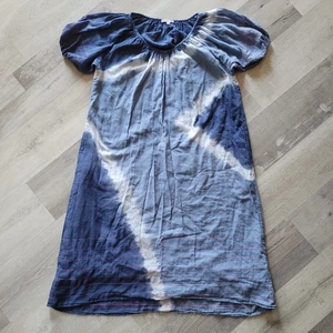 Sundry Midi Dress Deep Sea Tie-Dyed Puff Short Sleeve Smocked Cotton Boho Small - Picture 1 of 14
