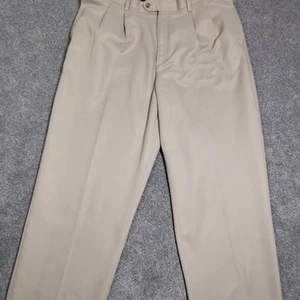 Croft & Barrow Men's Dress Pants 34x32 Beige Business Pleated Cuffed Office - Picture 1 of 14