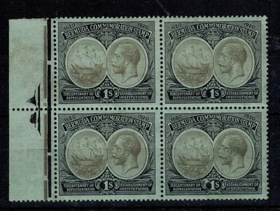 Bermuda 1920 Tercentenary SG 64 1S Marginal Left Block of 4 MNH - Image 1 of 2