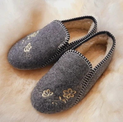 Damen Filz Hausschuhe gefüttert Winter Pantoffeln Filzpantoffeln Schurwolle DE - Bild 1 von 4