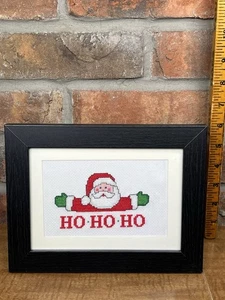 Cross Stitch Christmas Decoration Ornament Framed Ho Ho Ho Santa Claus Handmade - Picture 1 of 4