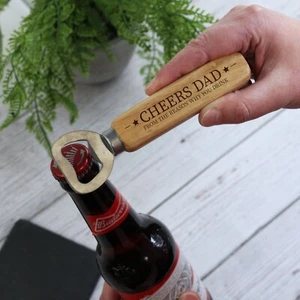 Personalised Fathers Day Gift Laser Engraved Wooden Bottle Opener Funny Birthday - Picture 1 of 12