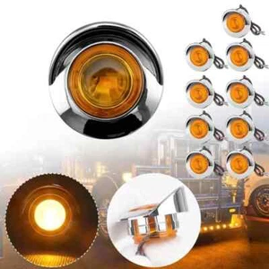 10X Amber 3/4" LED Side Marker Light Indicator Lamp Truck Trailer Caravan Chrome - Picture 1 of 10