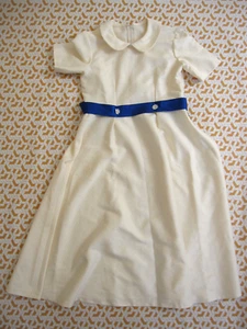 Robe Vintage Crème et bleu 70'S été Femme ruban bleu Pop Années 70 dress - 38 - Imagen 1 de 6