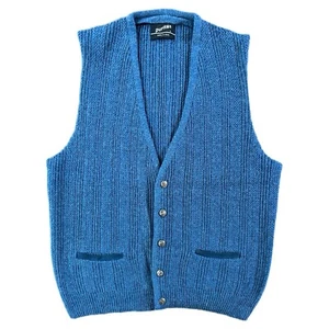 Vintage Puritan Sweater Vest 70s Blue Front Pocket Grunge Cardigan - Size Large - Picture 1 of 7
