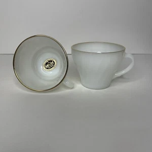 2 Anchor Hocking Fire King Coffee Cups Cup Golden Shell Sticker Milk Glass Mug - Picture 1 of 6
