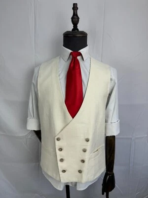 Chaleco Chaleco SuitSupply Ferrara Doble Pecho Seda Lino Marfil EE. UU. Talla 40R Foto 1 de 4