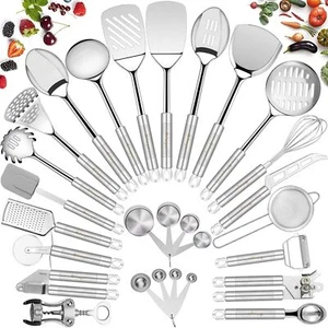 Stainless Steel Kitchen Utensil Set- Fungun 28 Pcs Cooking Nonstick Cookware Set - Picture 1 of 6