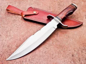 COLTELLO DA CACCIA BOWIE LAMA ACCIAIO D2 FORGIATO A MANO 15" UNICO PERSONALIZZATO CON FODERO 7807 - Foto 1 di 15