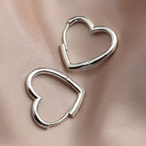 Womens Girls 925 Sterling Silver Love Heart Hoop Earrings Jewellery Gift UK - Picture 1 of 8