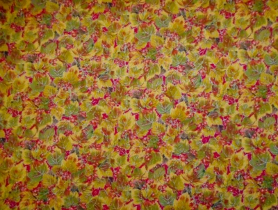 Autumn Fabric 1 Yard Green Gold Leaves Berries Metallic Silver Moda Cotton Vtg - Image 1 of 2