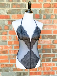 Victoria's Secret Lingerie Teddy One Piece Bodysuit Black Sheer Lace Very Sexy M - Picture 1 of 6