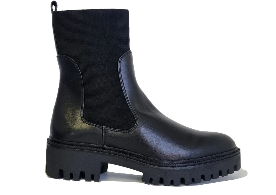 RIEKER Marco Tozzi Ladies Black Chunky Sole Sock Chelsea Boot