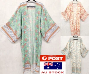 Long Women's Floral Summer Loose Kimono Cardigan Beach Boho Coat Dress One Size - Picture 1 of 8