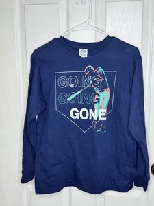 Baseball Home Run Shirt Boys Size Large 14-16 Going Going Gone Long Sleeve Blue - Picture 1 of 4