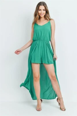 Maxi Vestido Mameluco Verde Talla Mediana Correa de Espagueti Sin Mangas Foto 1 de 2