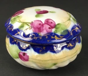 Antike Nippon SM Steinkain bedeckt Kommode Schmuck Schale handbemalt Goldrand - Bild 1 von 12