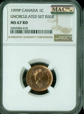 1999 P TEST CANADA CENT NGC MS67 RD PQ  2ND FINEST MAC SPOTLESS * - Image 1 of 4