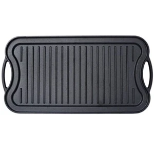 20"x10" Pre-Seasoned Cast Iron Reversible Rectangular Griddle/Grill Pan w/Handle - Picture 1 of 9