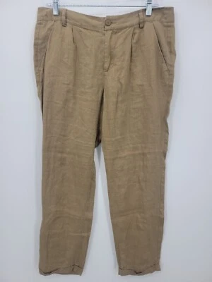 Pantalones Benetton Mujer 8 Marrón Lino Pierna Recta De Colección Y2K Transpirable Puños Foto 1 de 4
