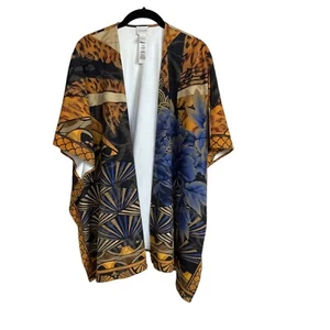 Chico's 401-17C55621 Bohemian Print Kimono Poncho One Size Faux Suede - Picture 1 of 6