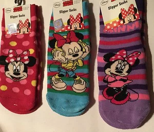Girls Slipper Socks with Minnie Mouse detail in 3 Colours & 3 sizes - Picture 1 of 4