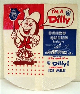 1950 Dairy Queen Dilly Bar Bag with Imprinted Dilly Bar Stick Old Store Stock - Picture 1 of 1