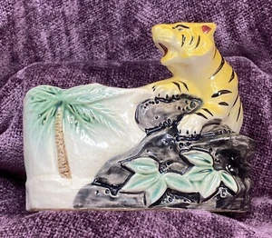 Vtg Tiger Jungle Planter Ceramic Hand Painted Japan Shafford 1950's - Picture 1 of 19
