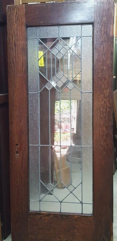 Pine and Leaded Textured Diamond Pattern Full View Glass Interior Door Cover