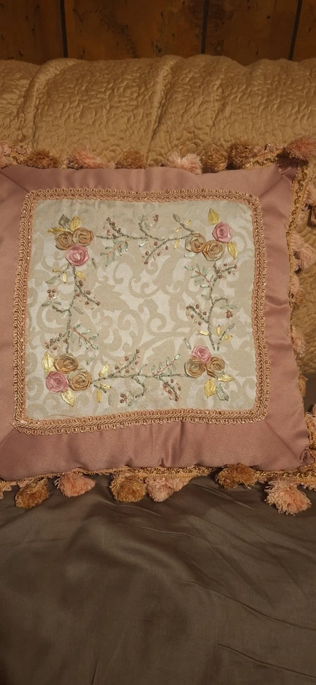 Victorian Rose Throw Pillow Set Of 3 Very Clean No Spots! - Image 1 of 4