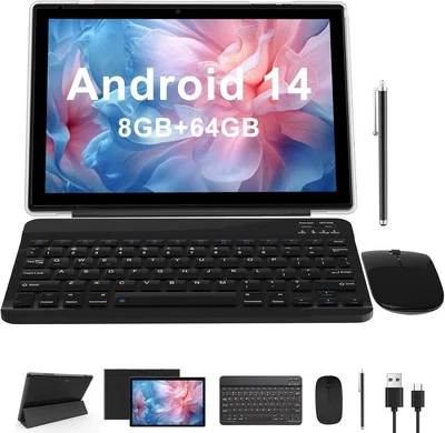 Tablet With Keyboard 2 in 1 10 Inch Android 8GB+64GB SET, Black  - Image 1 of 4