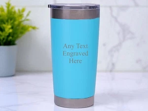 Personalised Any Message Double Wall Insulated Cup Travel Mug 500ml Light Blue - Picture 1 of 2