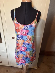 Ladies Multicoloured Teddy Bear Print Sleeveless Strappy Short Nightdress Size M - Picture 1 of 9