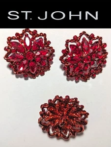 St John Knits Large 1.0 Inch Red Crystal Floral Replacement Buttons (3) - Picture 1 of 1