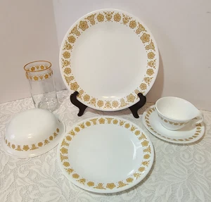 Service for 4 vintage 24pc Butterfly Gold Corelle Dishes Plates Cups Bowls Glass - Picture 1 of 24