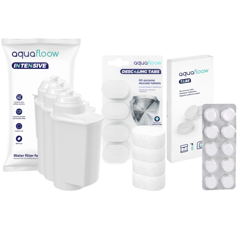 AQUAFLOOW Pflege Set für Siemens EQ 6 Serie – 3x Filter, 10x Reinigung, 4x Entkalker Tabs